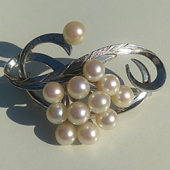 VINTAGE 925 Genuine Pearl Cluster Brooch Pin - Picture 8 of 8